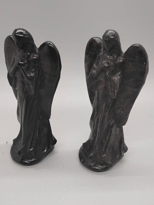 Obsidian and Astrophyllite Angel Crystal Sculptures