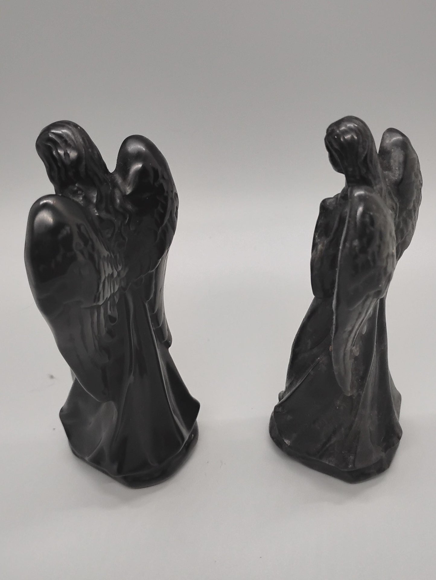 Obsidian and Astrophyllite Angel Crystal Sculptures