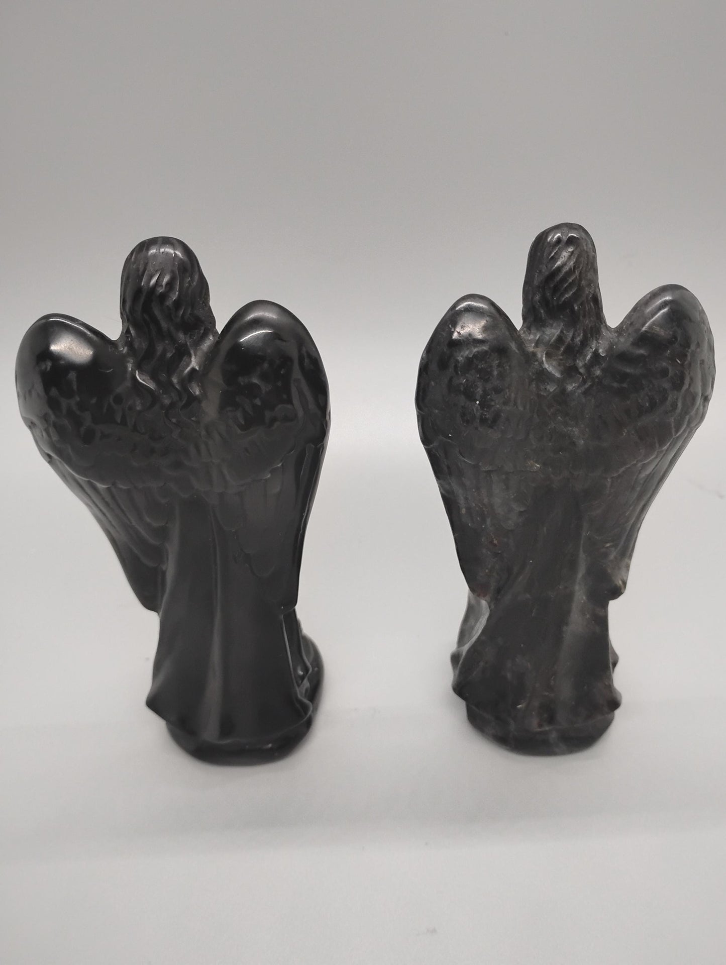 Obsidian and Astrophyllite Angel Crystal Sculptures