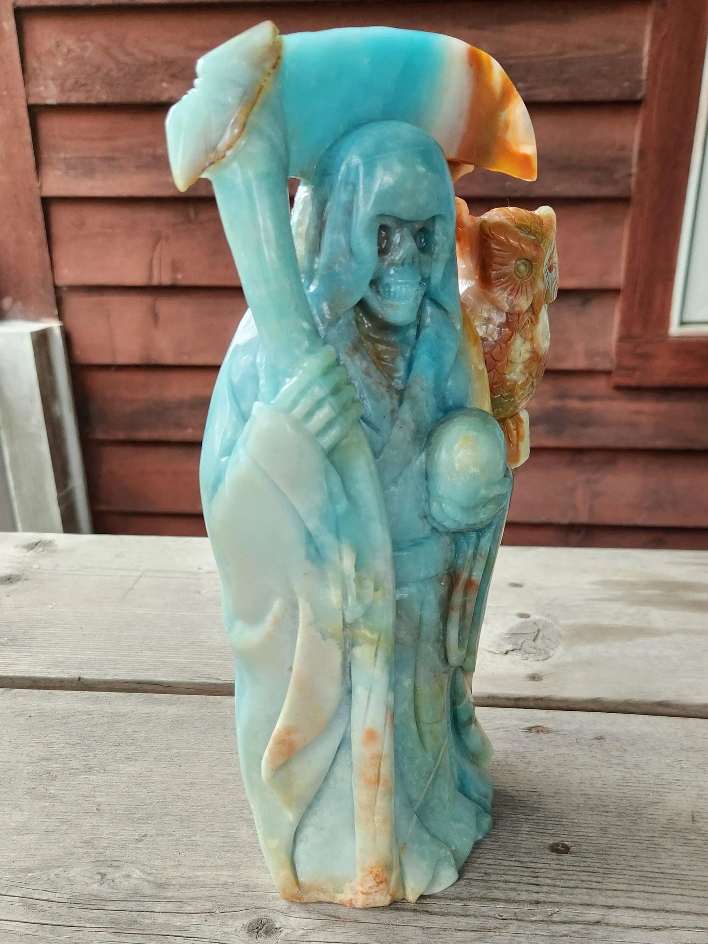 Large Crystal Grim Reaper Statue with Soul Orb and Scythe