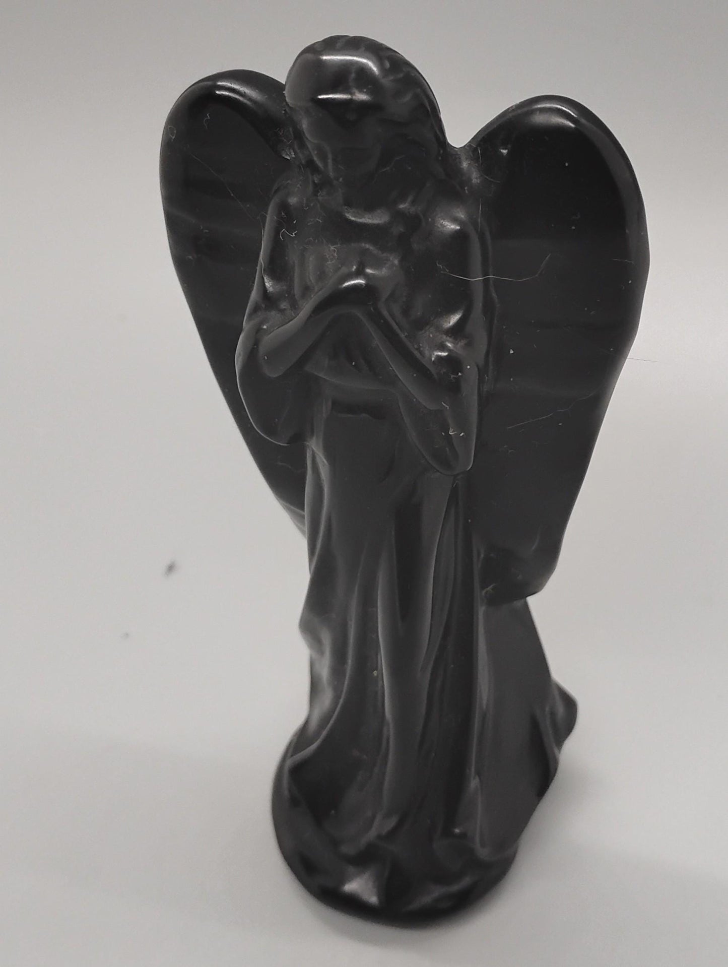 Obsidian and Astrophyllite Angel Crystal Sculptures