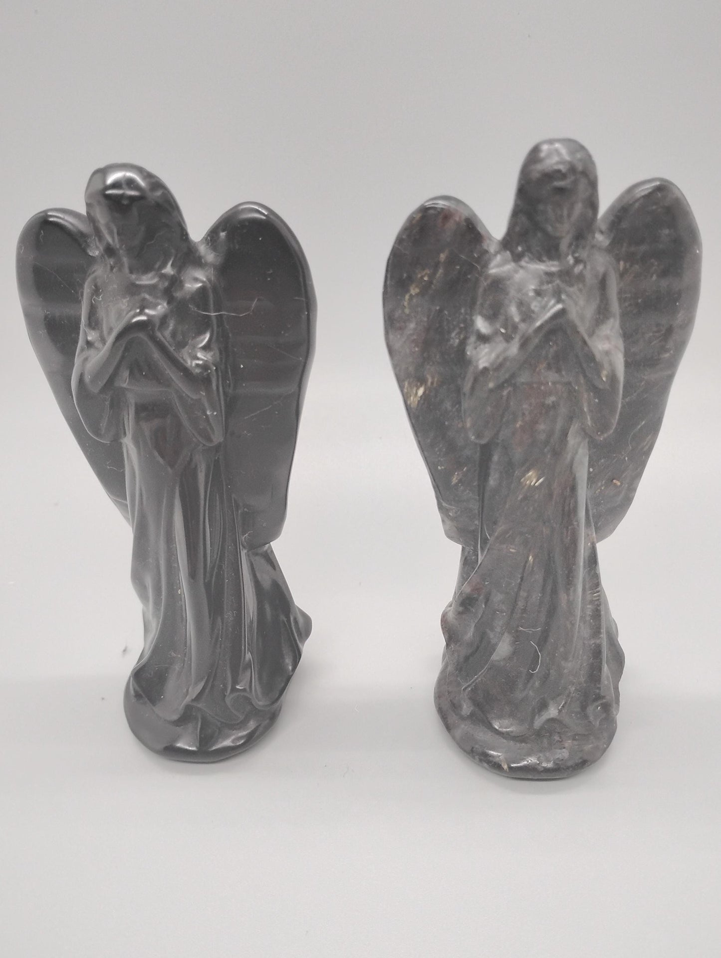 Obsidian and Astrophyllite Angel Crystal Sculptures