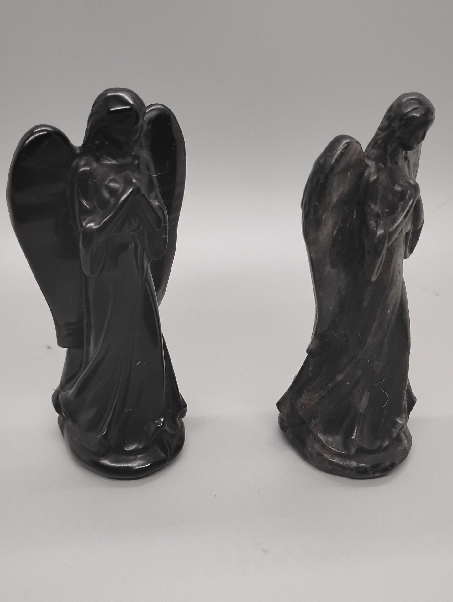 Obsidian and Astrophyllite Angel Crystal Sculptures