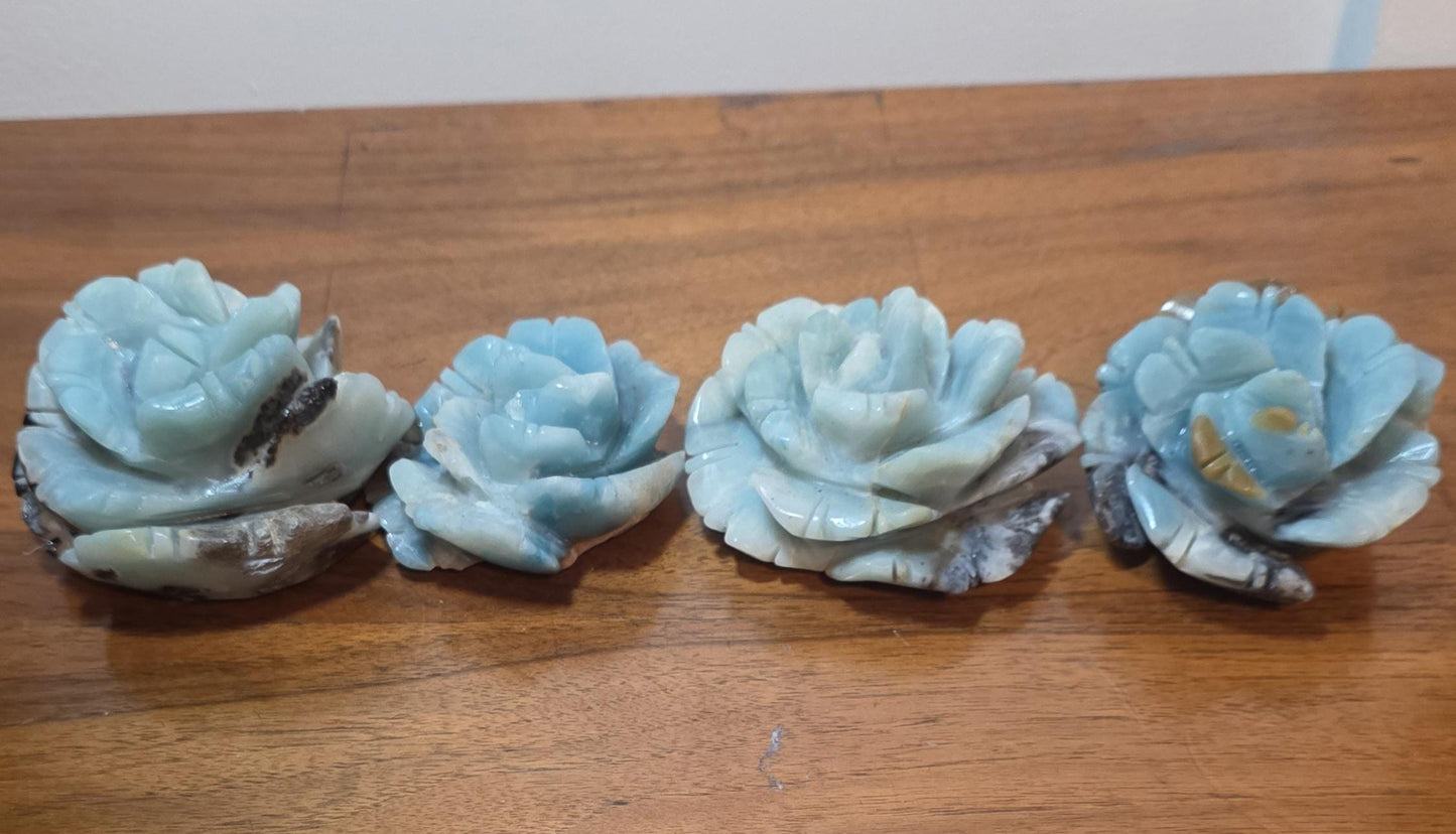 Carved Crystal Rose Blue Quartzite