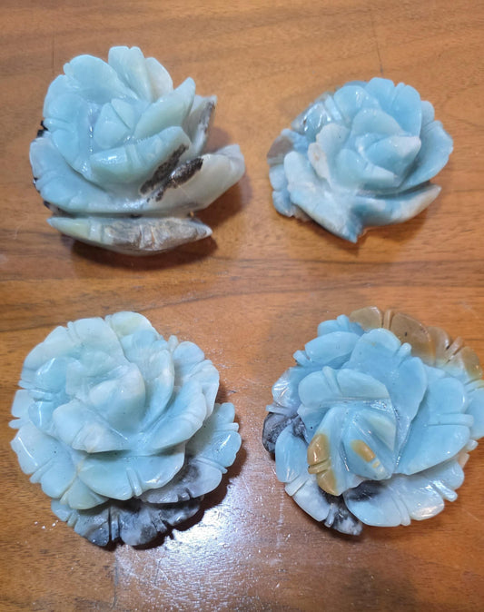 Carved Crystal Rose Blue Quartzite