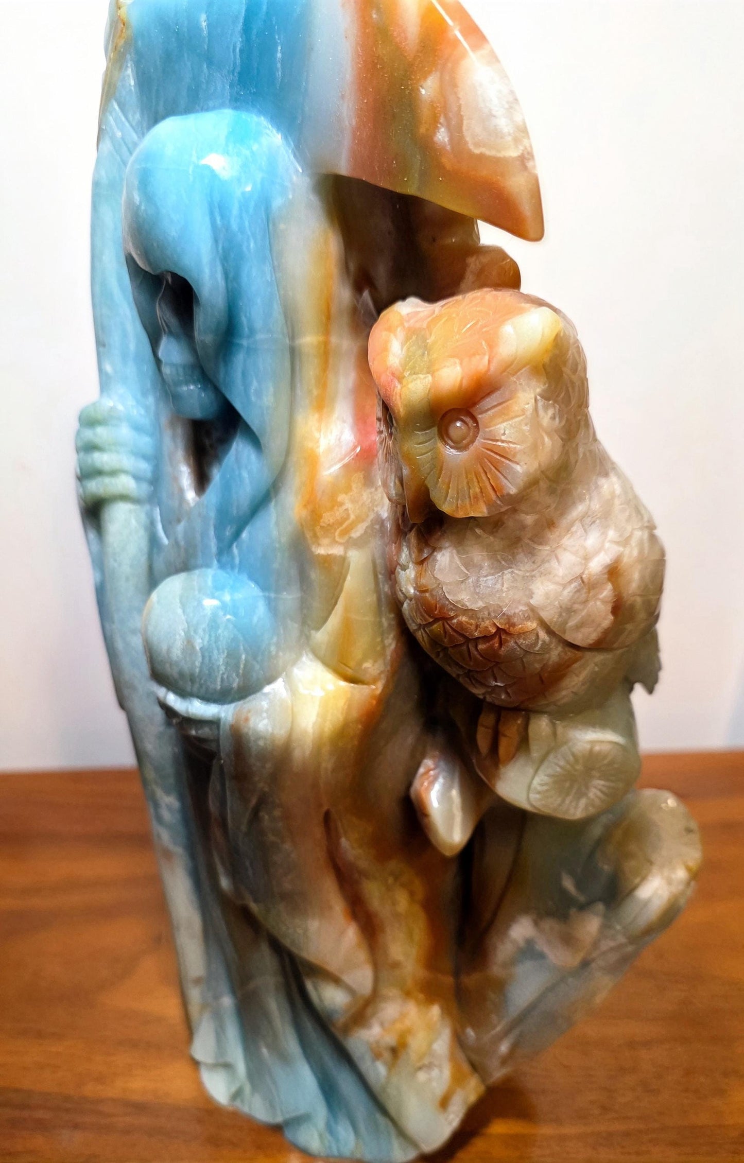 Large Crystal Grim Reaper Statue with Soul Orb and Scythe