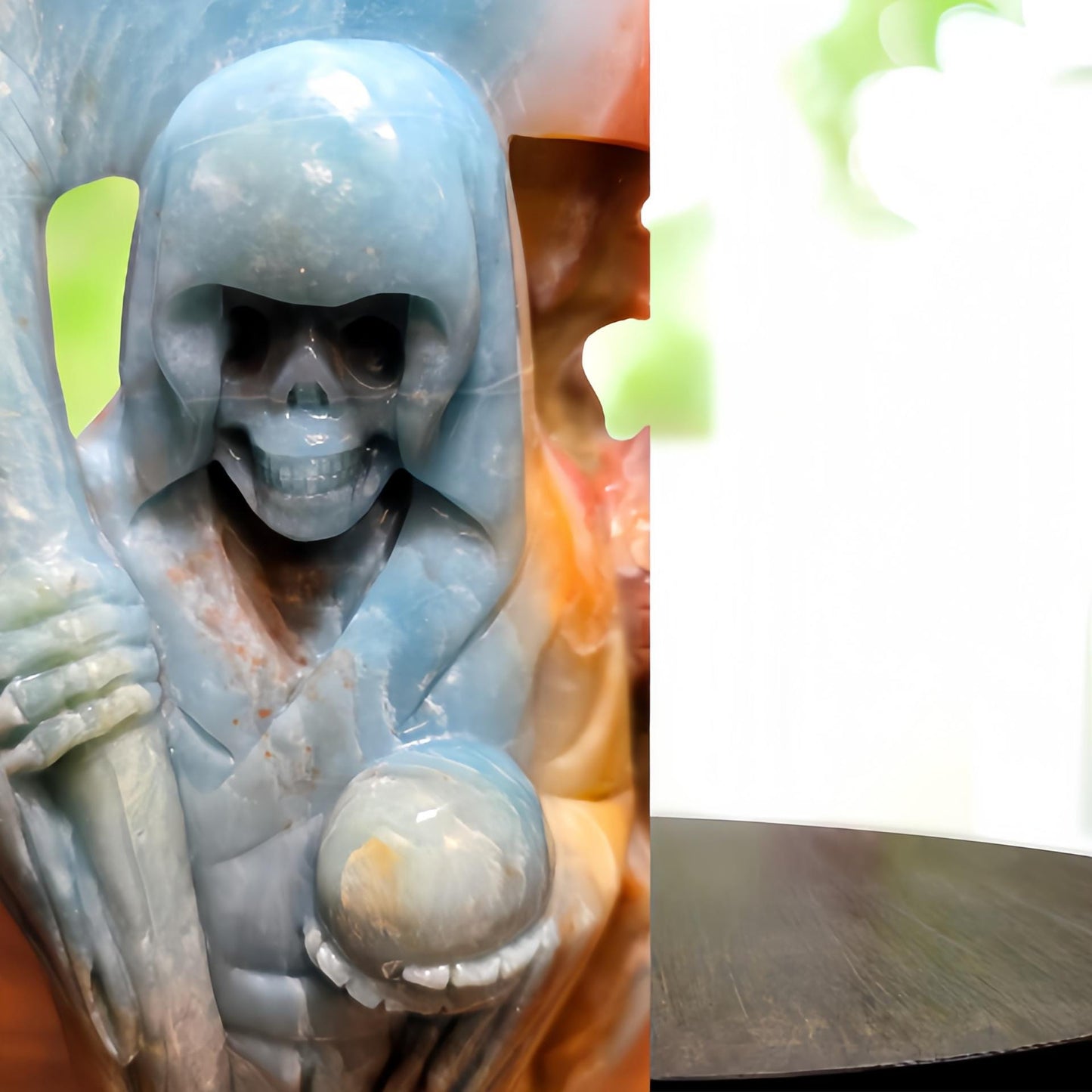Large Crystal Grim Reaper Statue with Soul Orb and Scythe