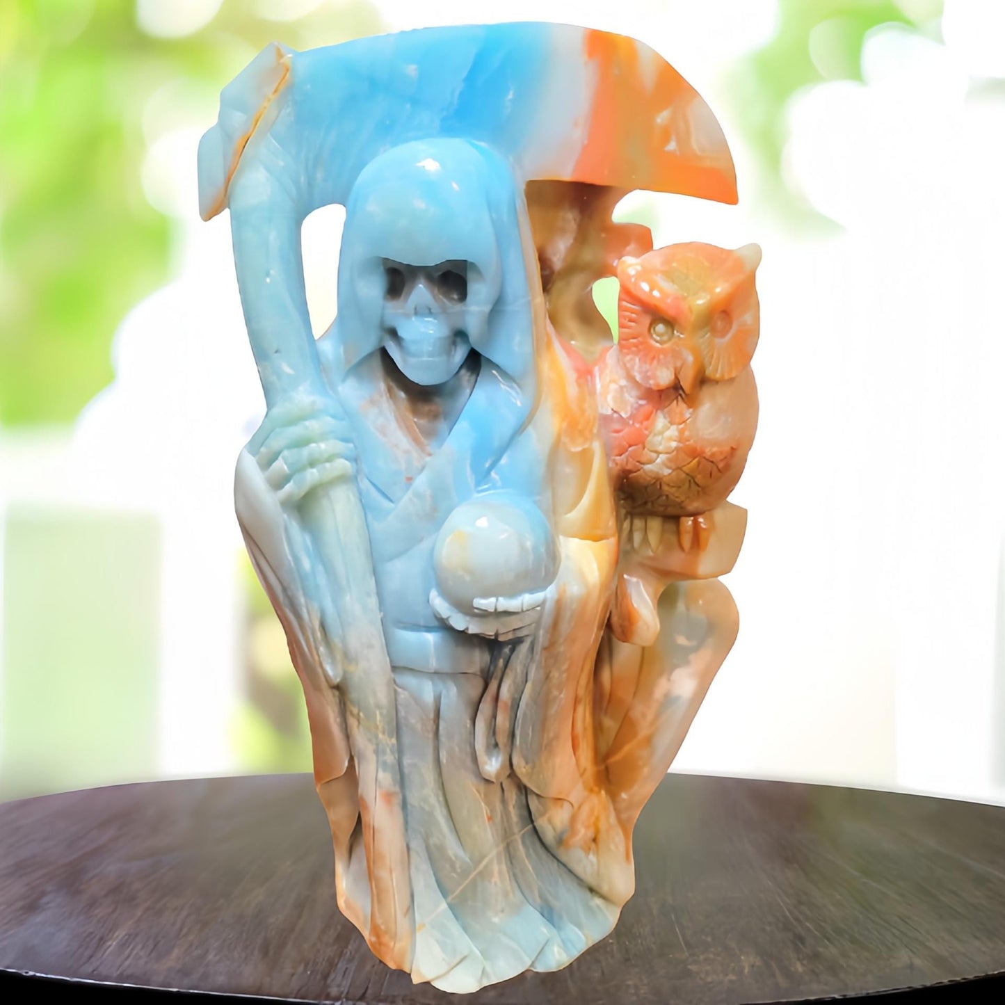 Large Crystal Grim Reaper Statue with Soul Orb and Scythe
