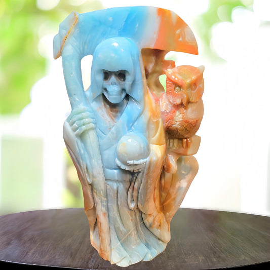 Large Crystal Grim Reaper Statue with Soul Orb and Scythe