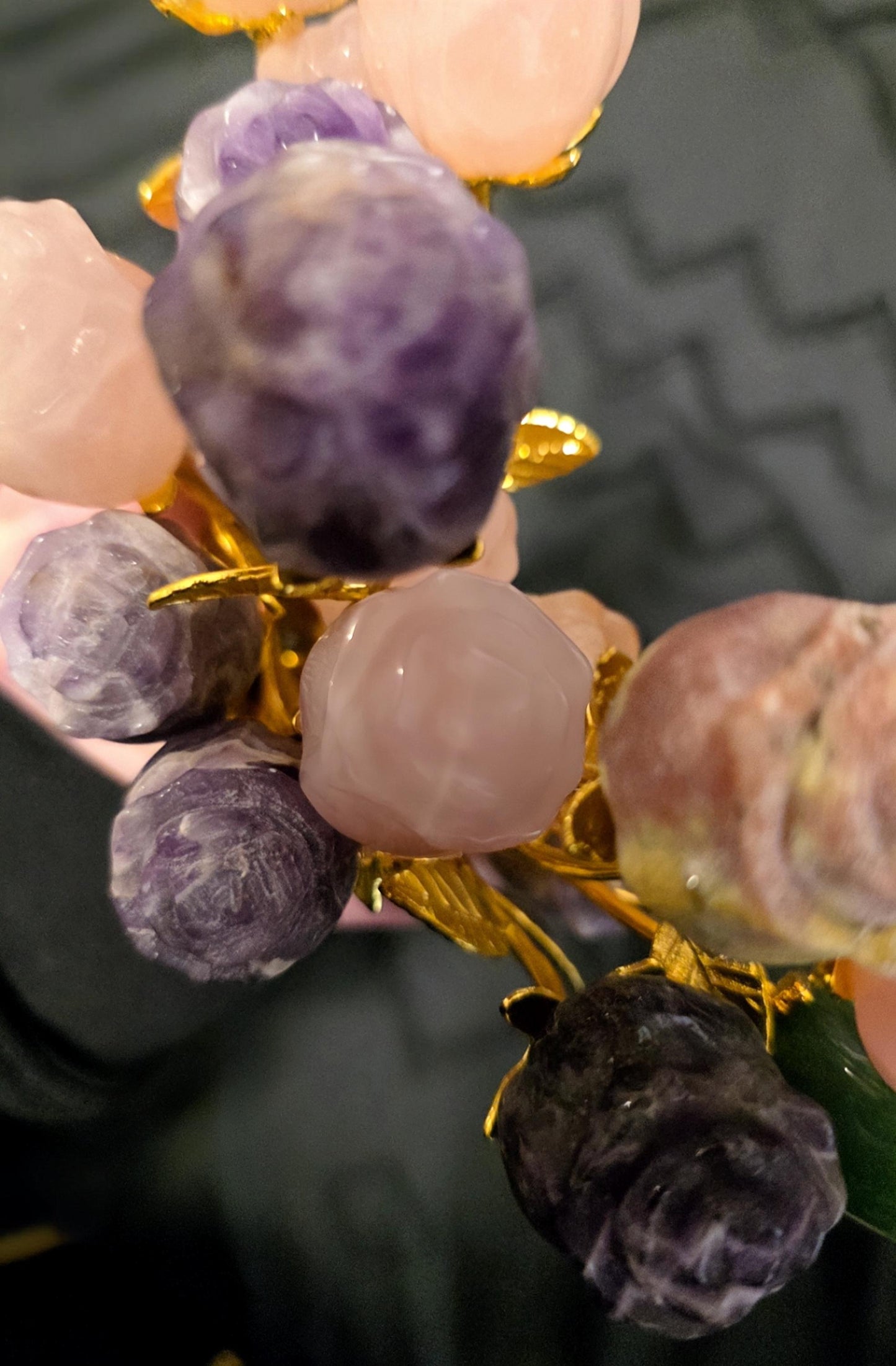 Crystal Rose Buds Mini, Gold Stem | Carved Gemstone Roses | Wedding Flowers, Stone Flower Centerpiece