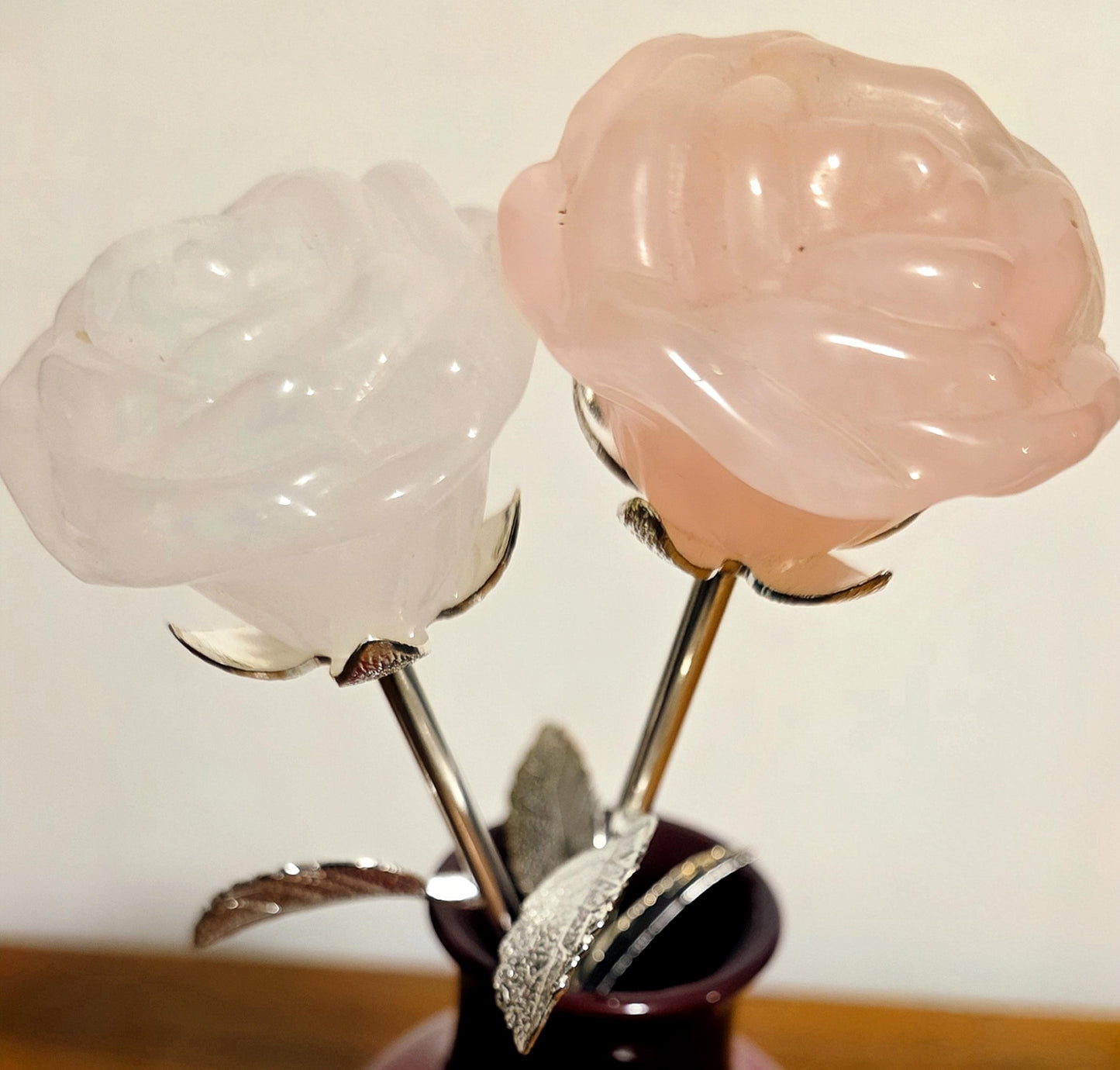 Crystal Rose Full Blooms, Silver Long Stem | Handcrafted Gemstone Flowers for Wedding & Romantic Occasion