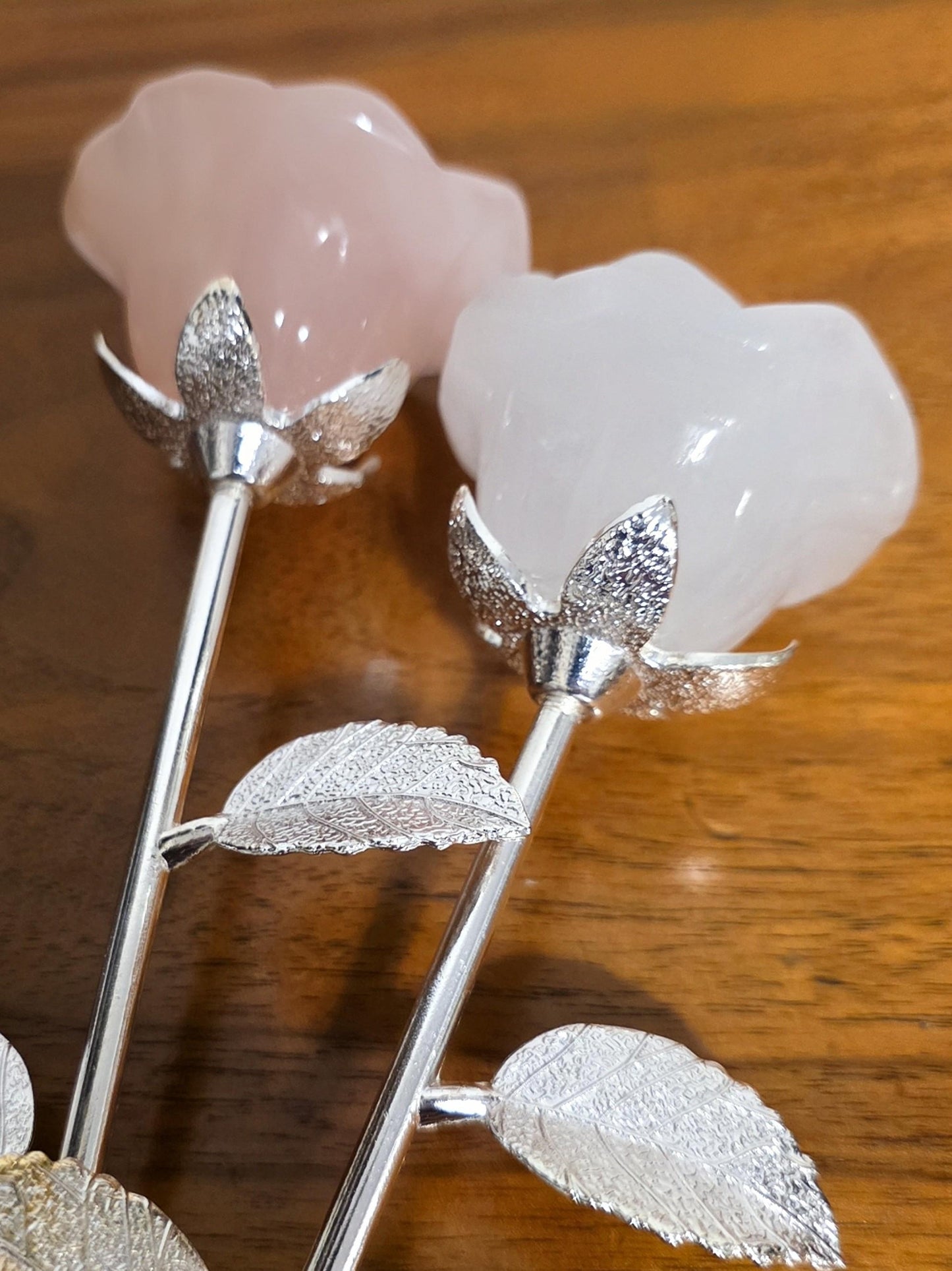 Crystal Rose Full Blooms, Silver Long Stem | Handcrafted Gemstone Flowers for Wedding & Romantic Occasion