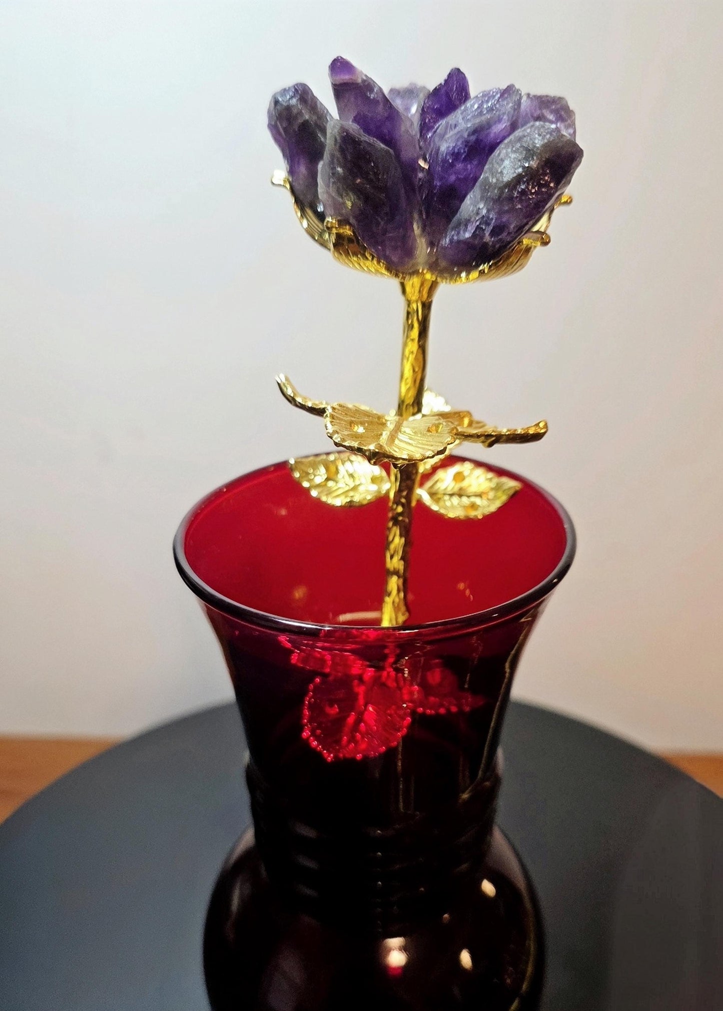 Raw Quartz Crystal Rose Cluster with Gold Stem | Large Rough Gemstone Flowers, Wedding Bouquet
