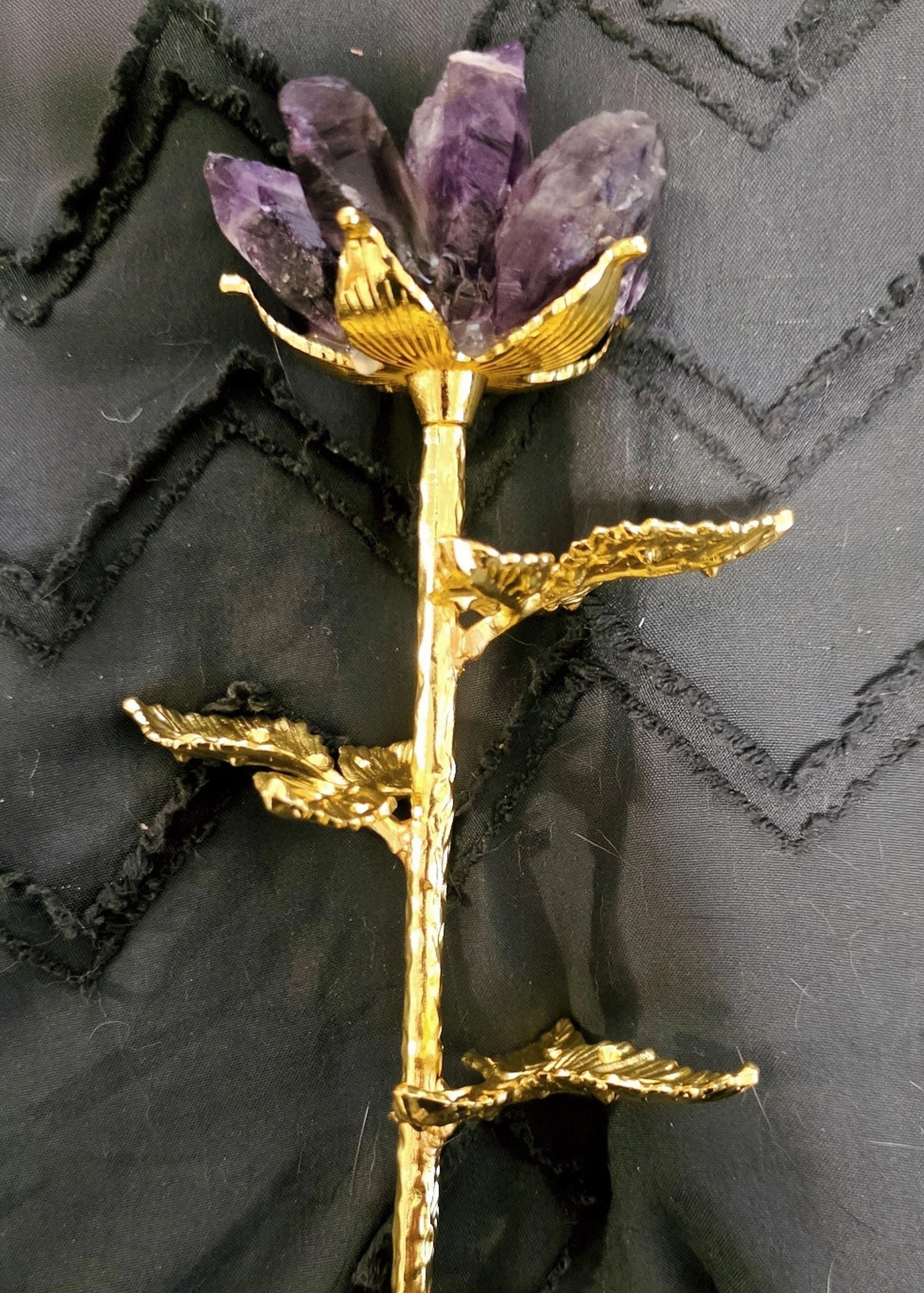 Raw Quartz Crystal Rose Cluster with Gold Stem | Large Rough Gemstone Flowers, Wedding Bouquet