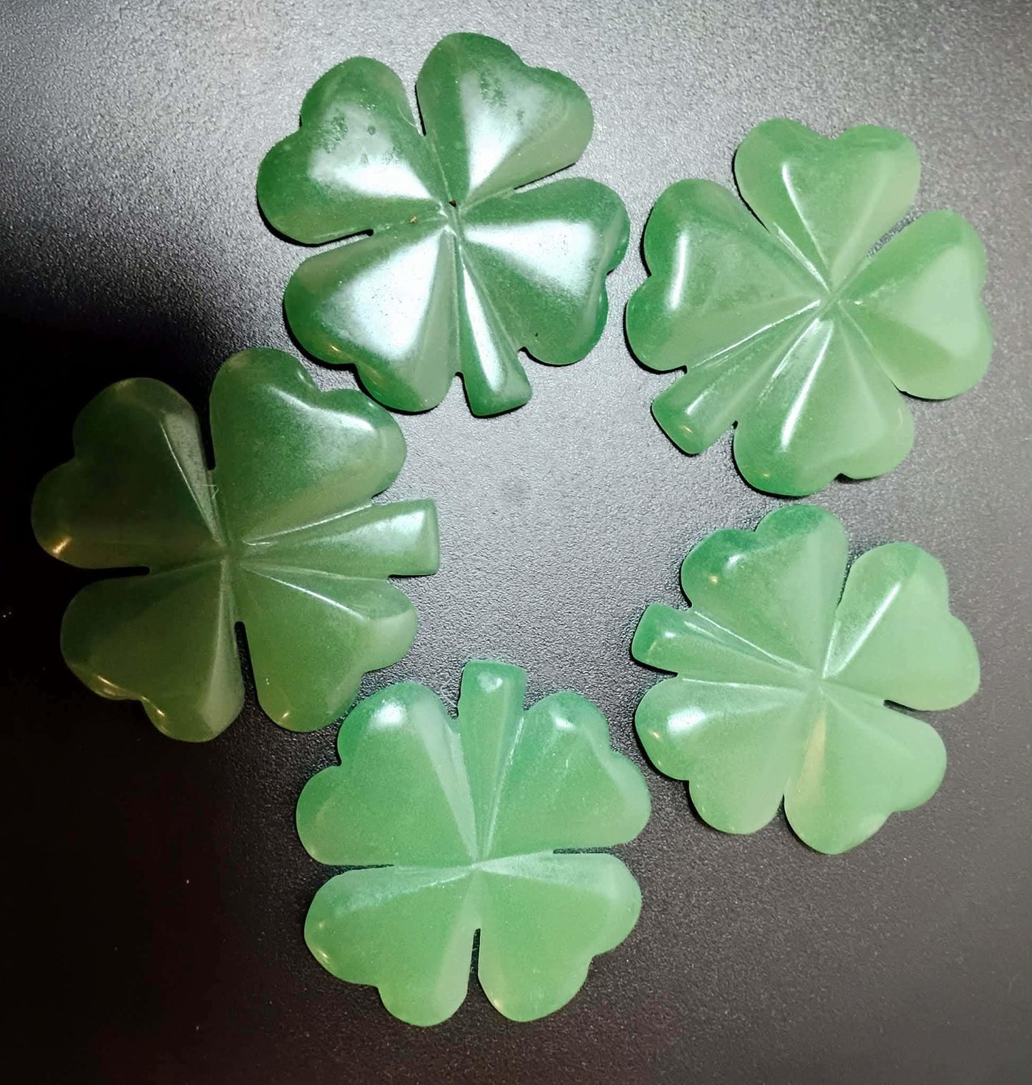 Green Aventurine Crystal Clover, 4 Leaf Lucky Charm, Festival and Good Luck Trinket