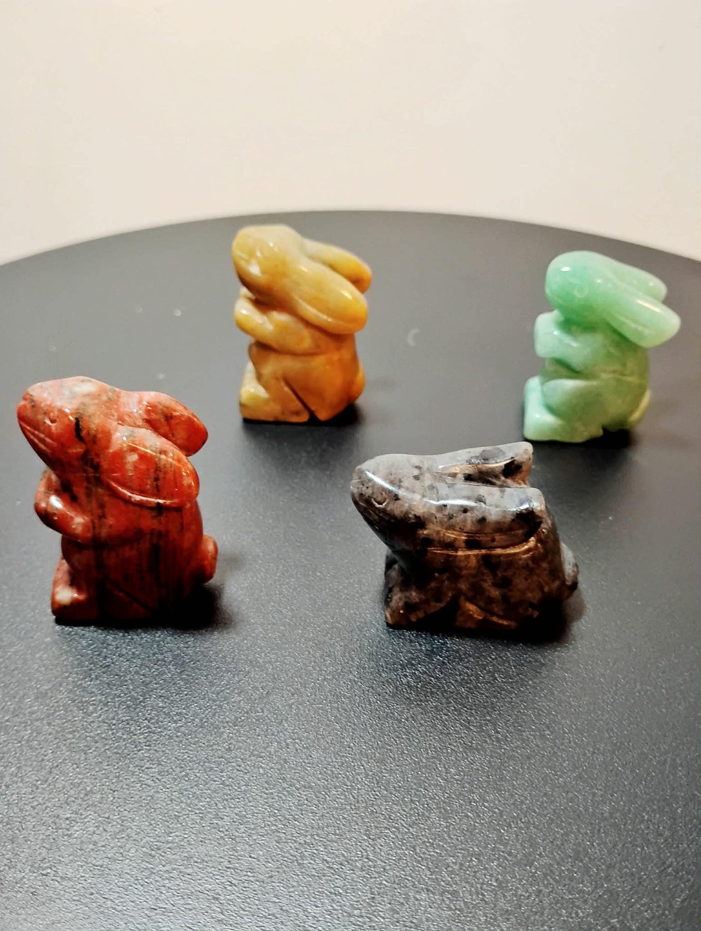 Hand Carved Rabbit Figurines, Crystal Animal, Ocean and Red Jasper, Green Aventurine, Lavakite