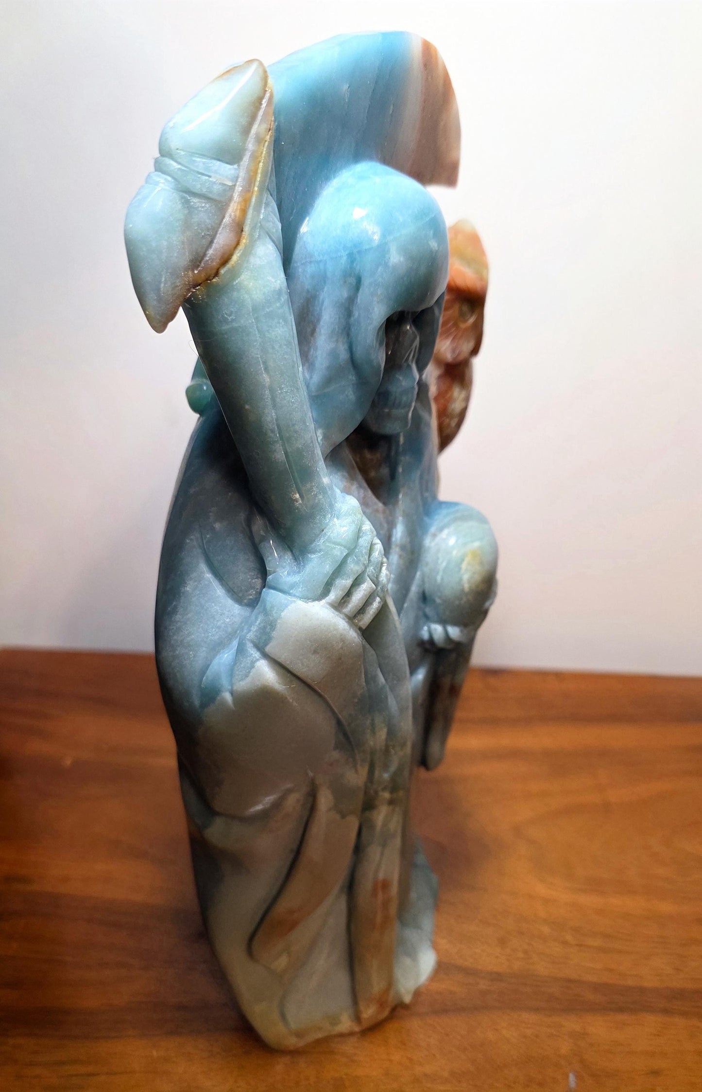 Large Crystal Grim Reaper Statue with Soul Orb and Scythe