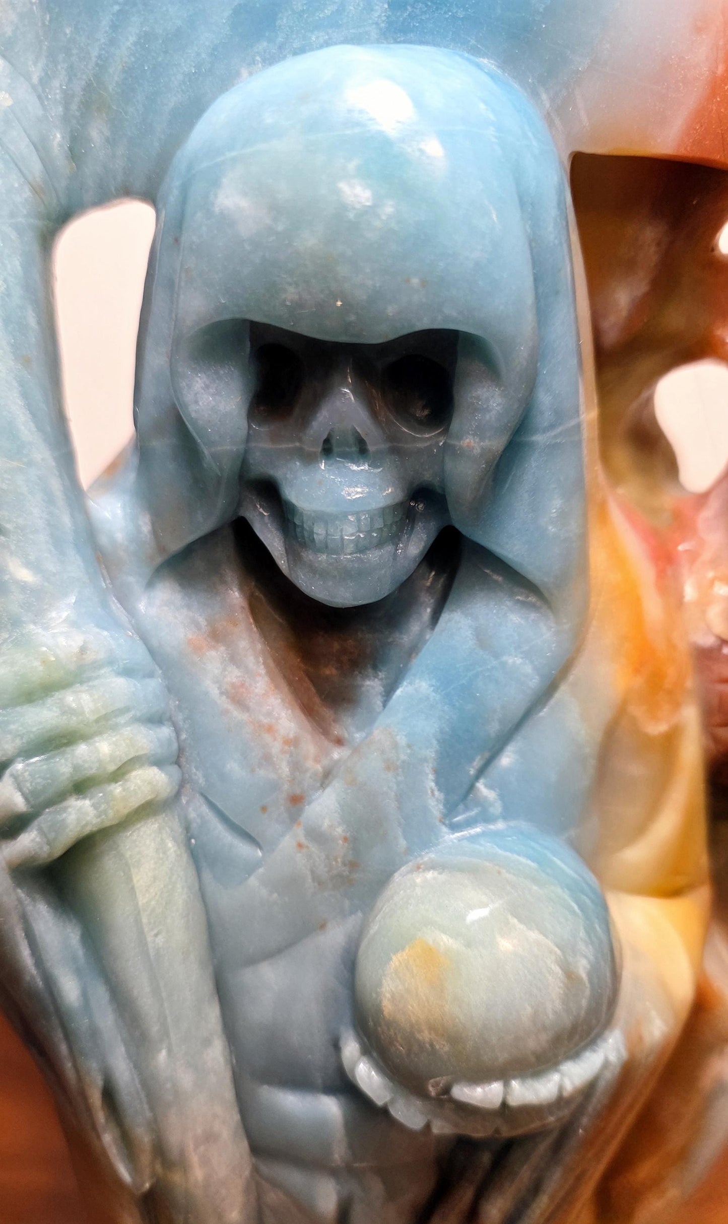 Large Crystal Grim Reaper Statue with Soul Orb and Scythe