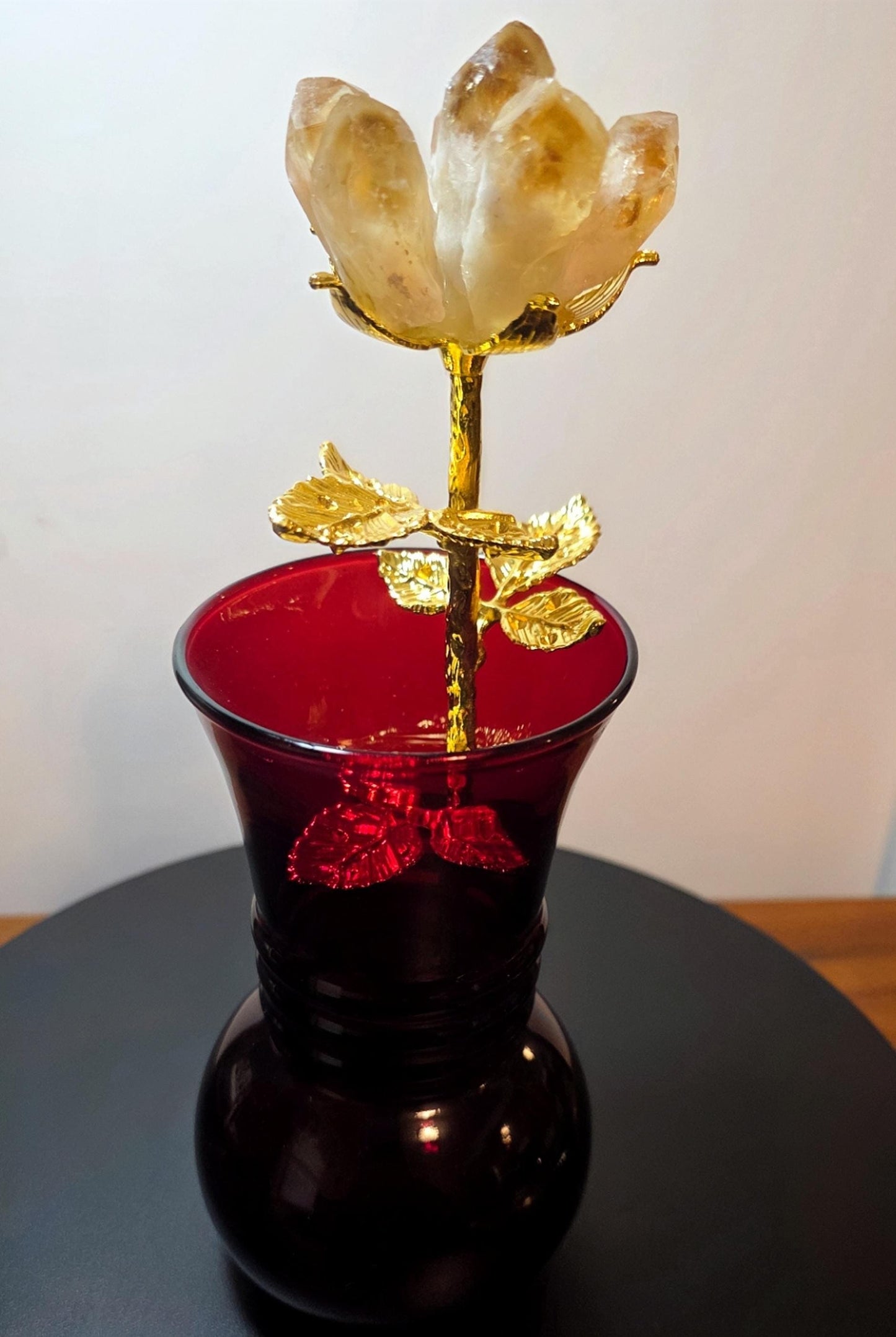 Raw Quartz Crystal Rose Cluster with Gold Stem | Large Rough Gemstone Flowers, Wedding Bouquet