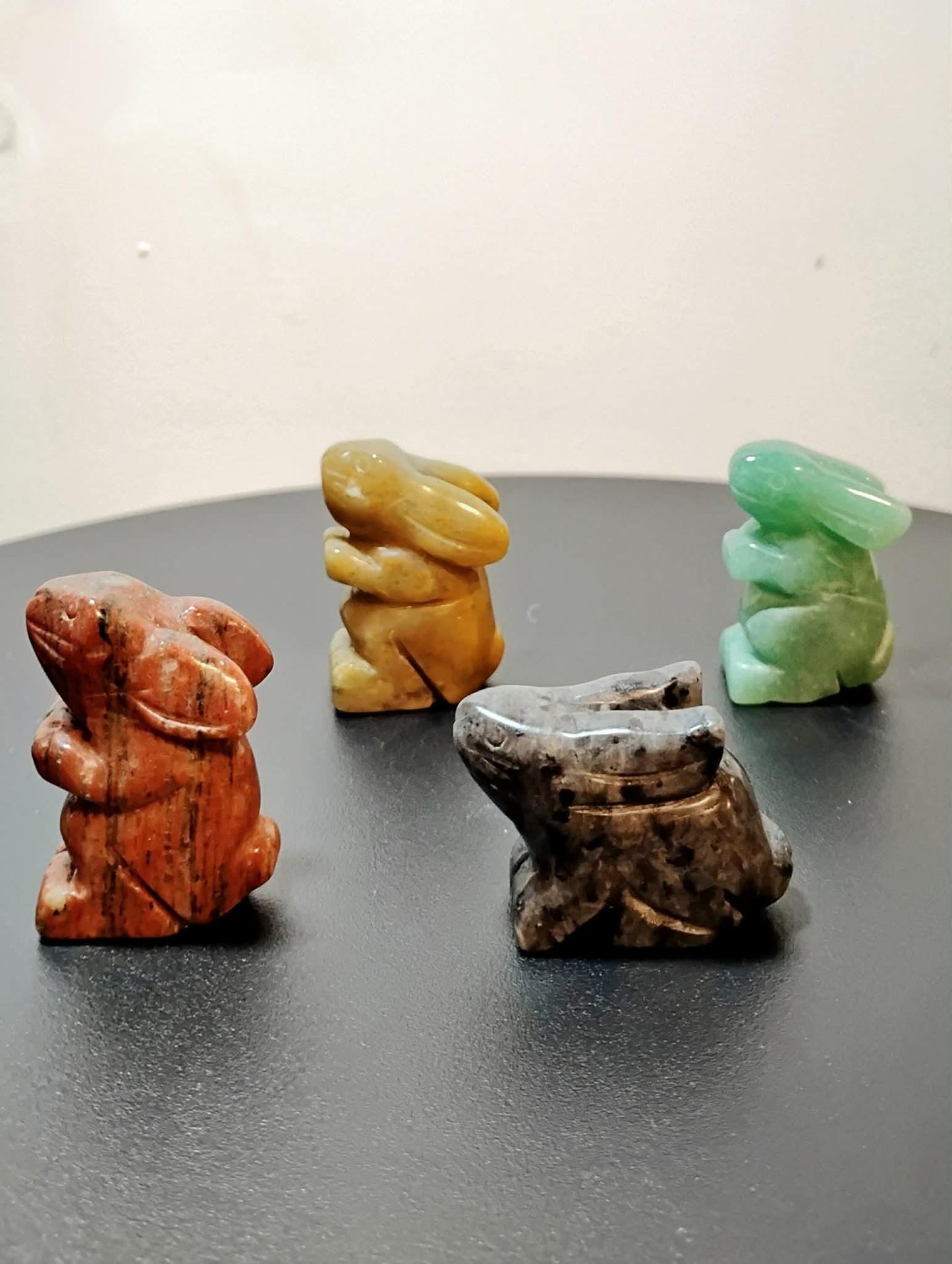 Hand Carved Rabbit Figurines, Crystal Animal, Ocean and Red Jasper, Green Aventurine, Lavakite