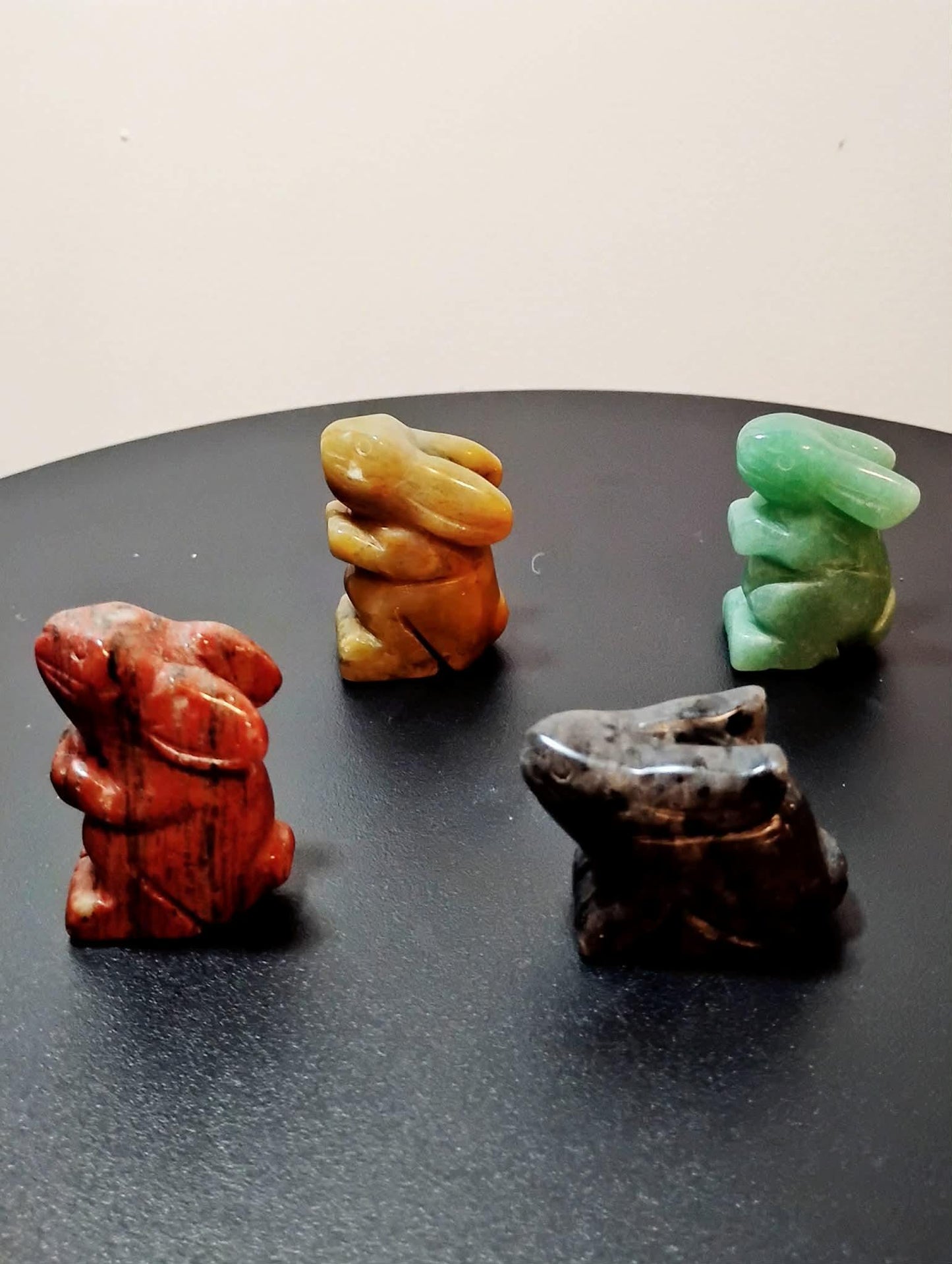 Hand Carved Rabbit Figurines, Crystal Animal, Ocean and Red Jasper, Green Aventurine, Lavakite